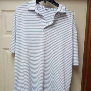 Peter Millar Summer Comfort Golf White Polo Shirt Men's XL Blue Striped Ram Logo